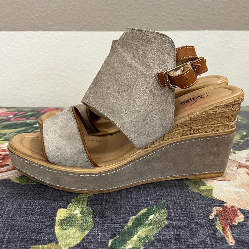 Azura Suede Wedge Sandals with Adjustable Strap size 38